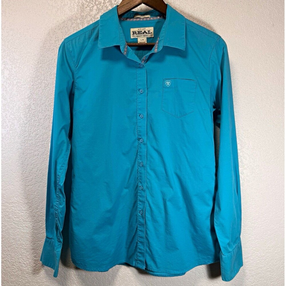 Ariat REAL Women’s L Turquoise Fitted Western Button Up Shirt Embroidered